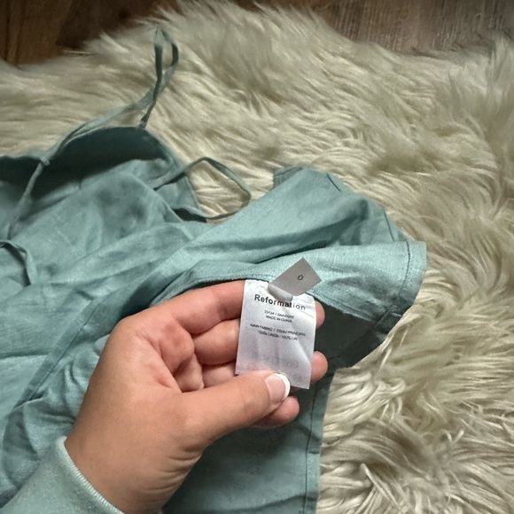 REFORMATION Nia 100% Linen Midi Dress In Turquoise - Picture 13 of 13